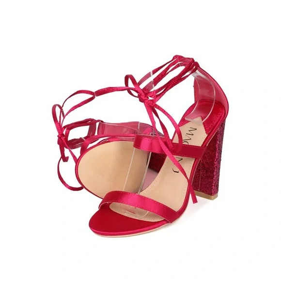 Fuchsia glitter satin heel - Picture 3 of 5